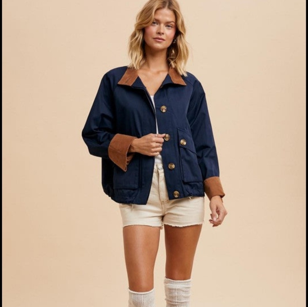 Cotton Collar Cargo Jacket Navy